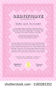 Pink Sample certificate or diploma. Money Pattern design. Customizable, Easy to edit and change colors. With complex background. 