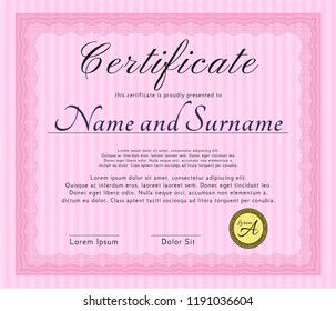 Pink Sample certificate or diploma. Money design. With background. Detailed. 