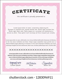 Pink Sample certificate or diploma. Money style design. Customizable, Easy to edit and change colors. With great quality guilloche pattern. 