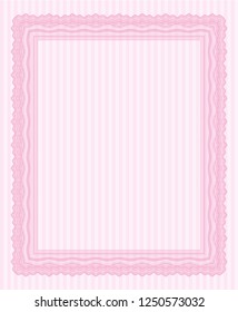 Pink Sample certificate or diploma. Nice design. Detailed. With linear background. 