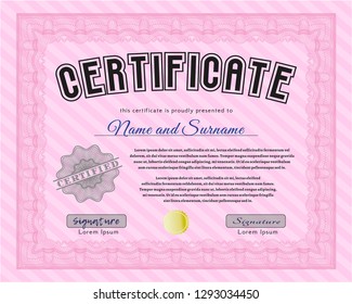 Pink Sample certificate or diploma. Nice design. With background. Vector illustration. 