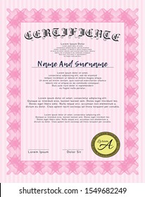 Pink Sample certificate or diploma. Printer friendly. Customizable, Easy to edit and change colors. Superior design. 