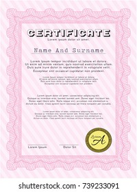 Pink Sample certificate or diploma. Printer friendly. Customizable, Easy to edit and change colors. Artistry design. 