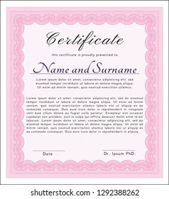 Pink Sample certificate or diploma. With quality background. Customizable, Easy to edit and change colors. Nice design. 