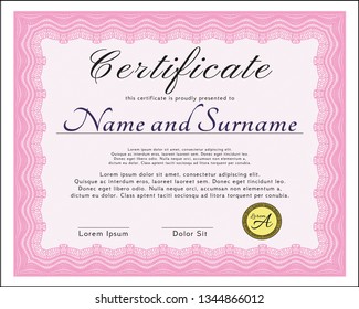 Pink Sample certificate or diploma. Retro design. Detailed. With quality background. 