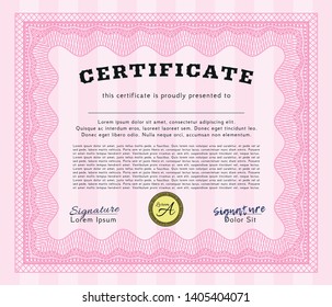 Pink Sample certificate or diploma. Retro design. Printer friendly. Vector illustration. 