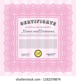 Pink Sample certificate or diploma. Sophisticated design. Customizable, Easy to edit and change colors. With quality background. 