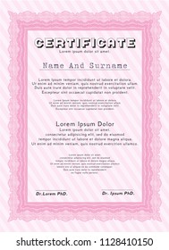 Pink Sample certificate or diploma. Superior design. Detailed. Printer friendly. 