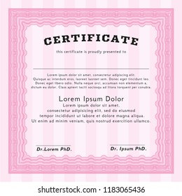 Pink Sample certificate or diploma. Vector illustration. Easy to print. Money design. 