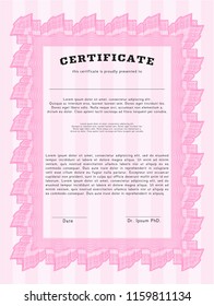 Pink Sample Certificate. Easy to print. Money Pattern. Detailed. 