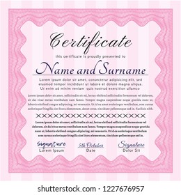 Pink Sample Certificate. Easy to print. Vector illustration. Money style design. 