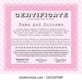 Pink Sample Certificate. Easy to print. Detailed. Sophisticated design. 