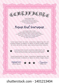 Pink Sample Certificate. Easy to print. Nice design. Detailed. 