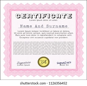 Pink Sample Certificate. Elegant design. Printer friendly. Vector illustration. 