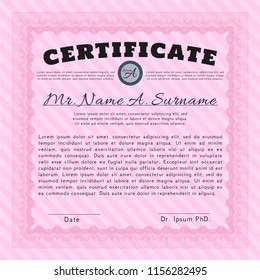 Pink Sample Certificate. Elegant design. With quality background. Vector illustration. 