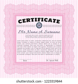 Pink Sample Certificate. Elegant design. Vector illustration. Complex background. 