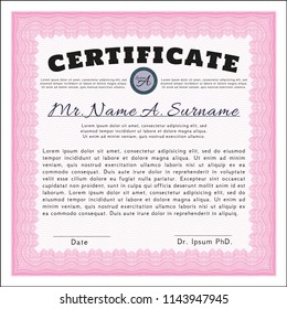 Pink Sample Certificate. With great quality guilloche pattern. Money design. Customizable, Easy to edit and change colors. 