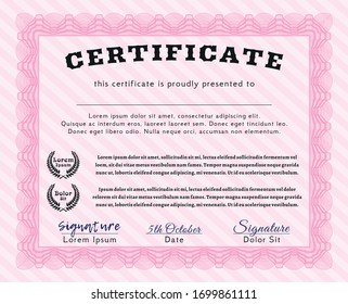 Pink Sample Certificate. With great quality guilloche pattern. Money style design. Customizable, Easy to edit and change colors. 
