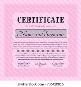 Pink Sample Certificate. With great quality guilloche pattern. Money style design. Customizable, Easy to edit and change colors. 