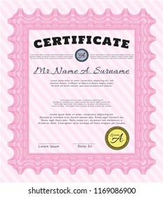 Pink Sample Certificate. With guilloche pattern. Detailed. Money Pattern. 