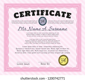 Pink Sample Certificate. With guilloche pattern. Customizable, Easy to edit and change colors. Sophisticated design. 