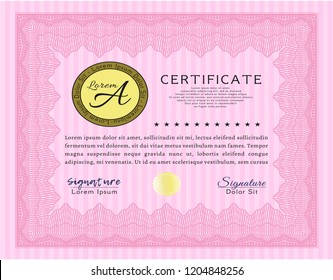 Pink Sample Certificate. With guilloche pattern and background. Beauty design. Customizable, Easy to edit and change colors. 