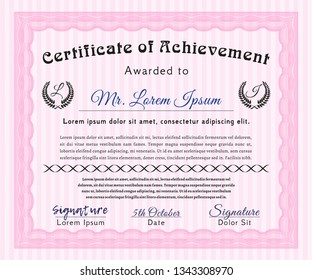 Pink Sample Certificate. With guilloche pattern and background. Customizable, Easy to edit and change colors. Superior design. 
