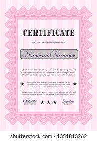 Pink Sample Certificate. With guilloche pattern. Customizable, Easy to edit and change colors. Cordial design. 