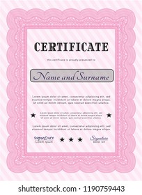 Pink Sample Certificate. Lovely design. Customizable, Easy to edit and change colors. With great quality guilloche pattern. 