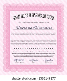 Pink Sample Certificate. Lovely design. Printer friendly. Detailed. 