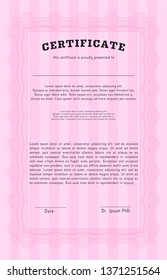 Pink Sample Certificate. Money design. With linear background. Customizable, Easy to edit and change colors. 