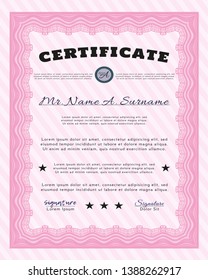 Pink Sample Certificate. Money design. With guilloche pattern and background. Vector illustration. 