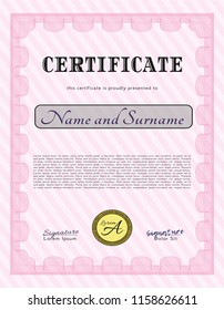 Pink Sample Certificate. Money Pattern design. With great quality guilloche pattern. Detailed. 