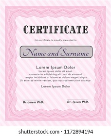 Pink Sample Certificate. Money Pattern design. Vector illustration. With guilloche pattern and background. 