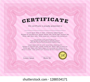 Pink Sample Certificate. Money Pattern. Easy to print. Detailed. 