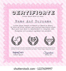 Pink Sample Certificate. Money style design. With guilloche pattern and background. Vector illustration. 