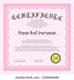 Pink Sample Certificate. Money style design. Detailed. Complex background. 