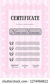 Pink Sample Certificate. Money style design. Detailed. With background. 