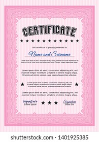 Pink Sample Certificate. Money style design. Detailed. Printer friendly. 