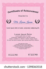 Pink Sample Certificate. Nice design. Detailed. With background. 