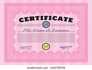 Pink Sample Certificate. Nice design. Customizable, Easy to edit and change colors. With guilloche pattern. 