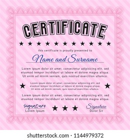 Pink Sample Certificate. Perfect design. Customizable, Easy to edit and change colors. With great quality guilloche pattern. 