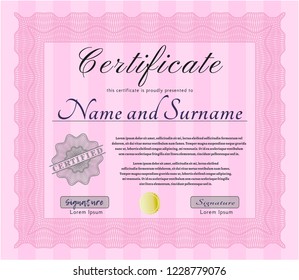Pink Sample Certificate. Perfect design. Vector illustration. With quality background. 