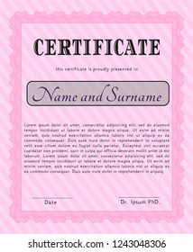 Pink Sample Certificate. Perfect design. With guilloche pattern. Vector illustration. 