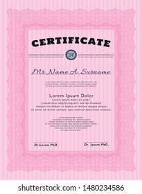 Pink Sample Certificate. Perfect design. Detailed. With quality background. 