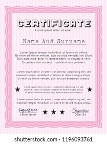 Pink Sample Certificate. Printer friendly. Vector illustration. Good design. 