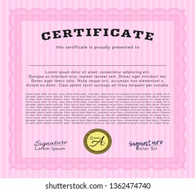 Pink Sample Certificate. With quality background. Detailed. Artistry design. 