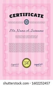 Pink Sample Certificate. With quality background. Vector illustration. Perfect design. 