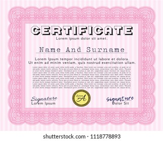 Pink Sample Certificate. Retro design. Vector illustration. With background. 