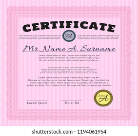 Pink Sample Certificate. Retro design. Customizable, Easy to edit and change colors. Complex background. 